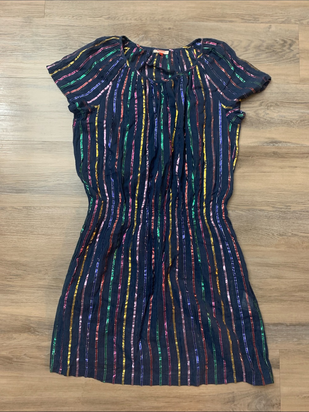 A.P.C. Navy Multicolor Vertical-Stripe Short Sleeve Dress Size L